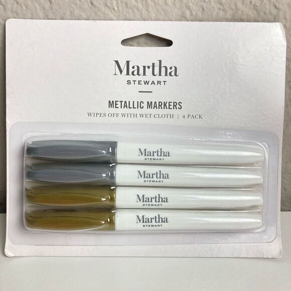 Martha Stewart Wet Erase Markers 4-pack Metallic Gold Silver Whiteboard Glass - Picture 1 of 6